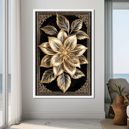 Gilded Petals on Obsidian Fields Canvas Wall Art