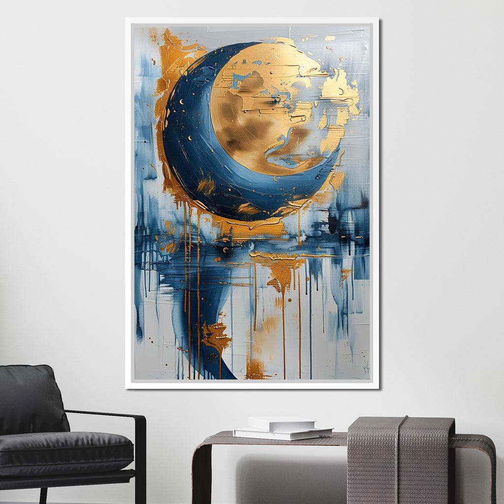 Golden Swirls on Sapphire Tides Canvas Wall Art