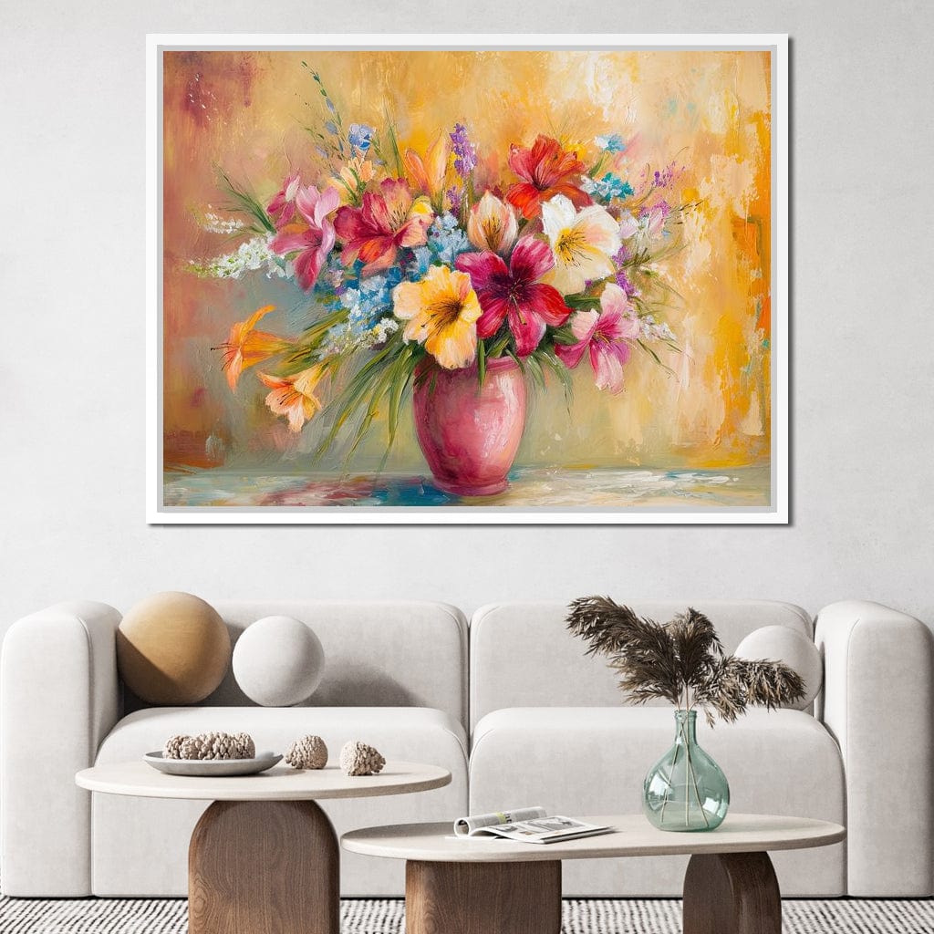 Sunlit Floral Vase Arrangement Canvas Wall Art