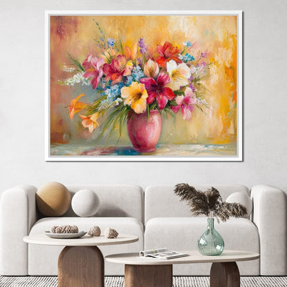 Sunlit Floral Vase Arrangement Canvas Wall Art