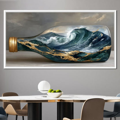 Gilded Ocean Storm Bottle Canvas Wall Art