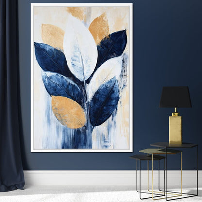Golden Indigo Leaves Canvas Wall Art