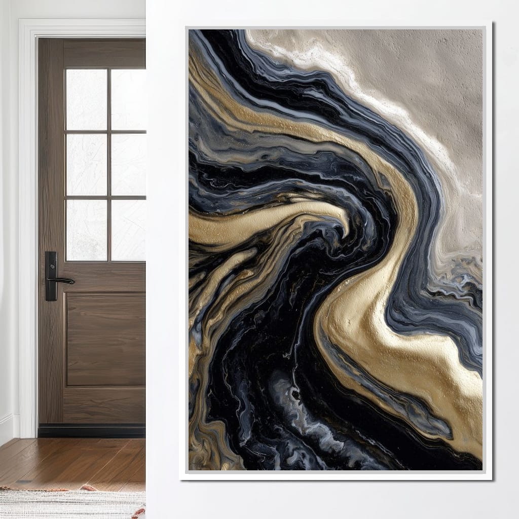 Liquid Gold Onyx Swirl Flow Canvas Wall Art