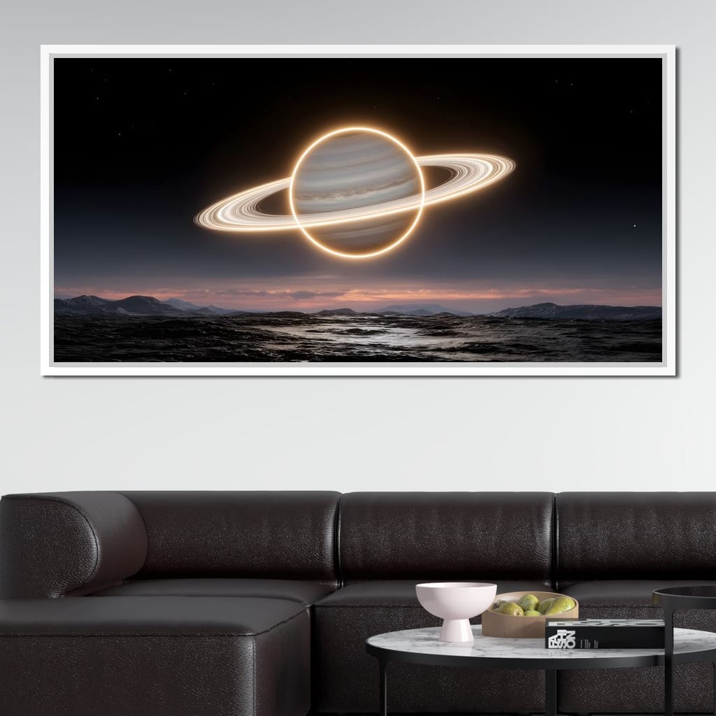 Luminous Saturn Over Alien Sea Canvas Wall Art