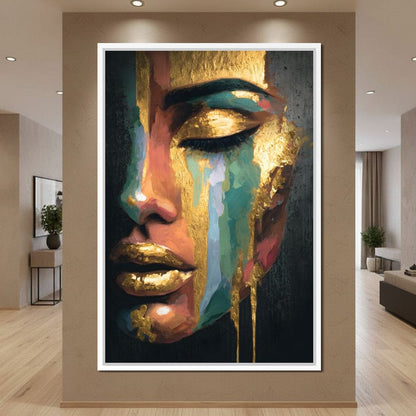 Golden Radiant Abstract Face B Canvas Wall Art