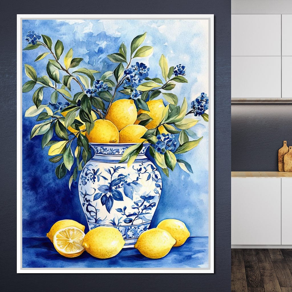 Lemon Bouquet in Porcelain Vase Canvas Wall Art