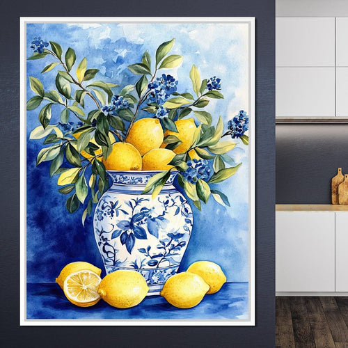 Lemon Bouquet in Porcelain Vase Canvas Wall Art