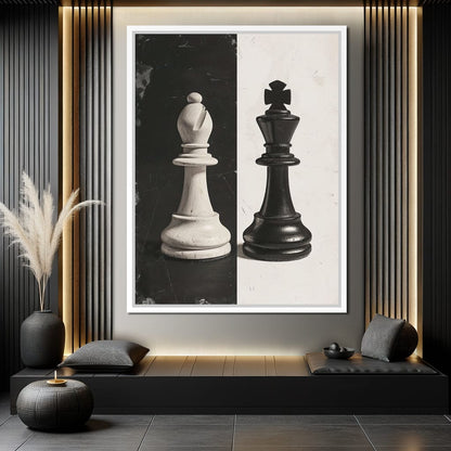 Black and White Chess Encounter Canvas Wall Art