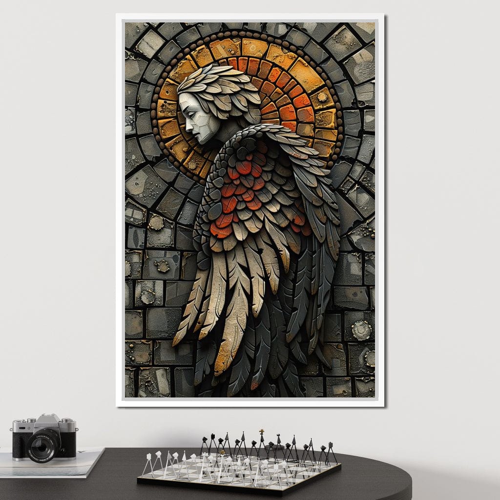 Ethereal Angel Guardian Mosaic Canvas Wall Art
