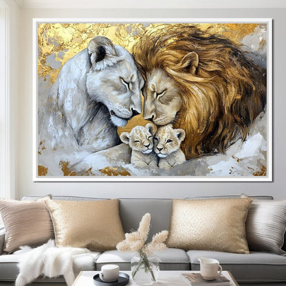 Lion Family Embrace Canvas Wall Art