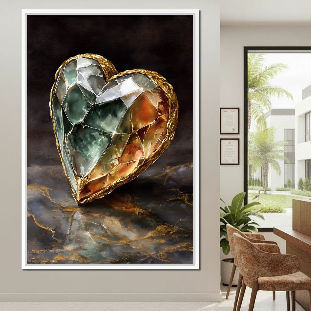 Gilded Facet Heartstone Canvas Wall Art