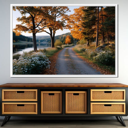 Autumn Lake Pathway Glow Canvas Wall Art