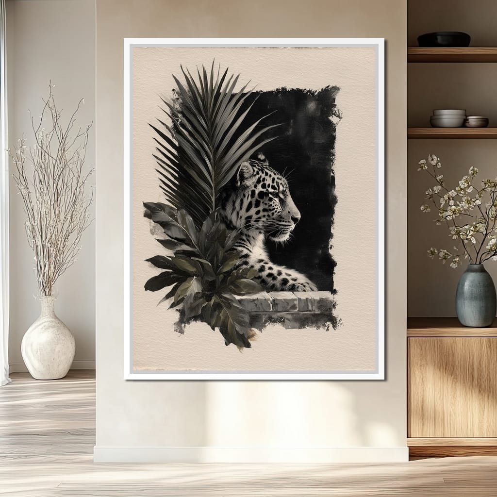 Feline Watch Over Stone Wall Canvas Wall Art