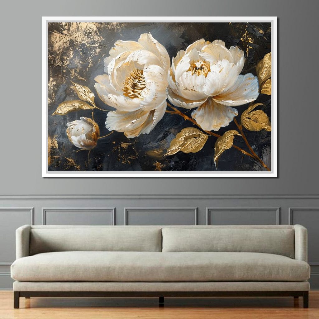 Golden Petals on Midnight Canvas Wall Art