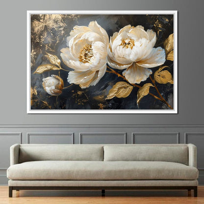 Golden Petals on Midnight Canvas Wall Art