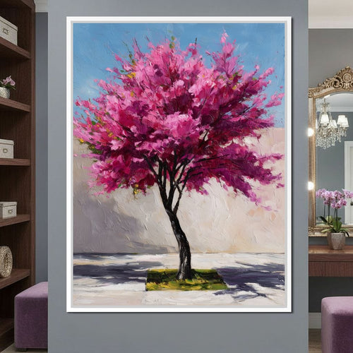 Fuchsia Blossom Tree Courtyard Canvas Wall Art