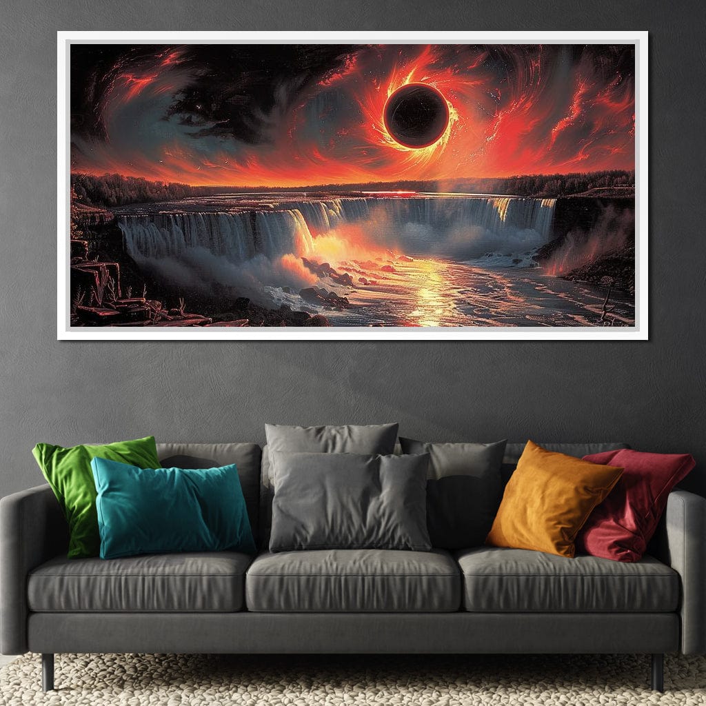 Eclipse Over Cascading Waters Canvas Wall Art