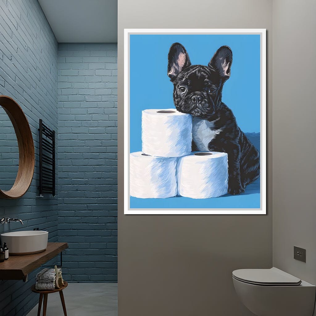 Frenchie Guarding Toilet Rolls Canvas Wall Art