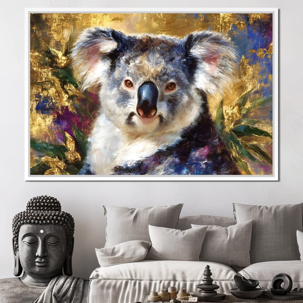 Golden Koala Portrait Glow Canvas Wall Art