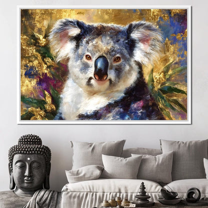 Golden Koala Portrait Glow Canvas Wall Art