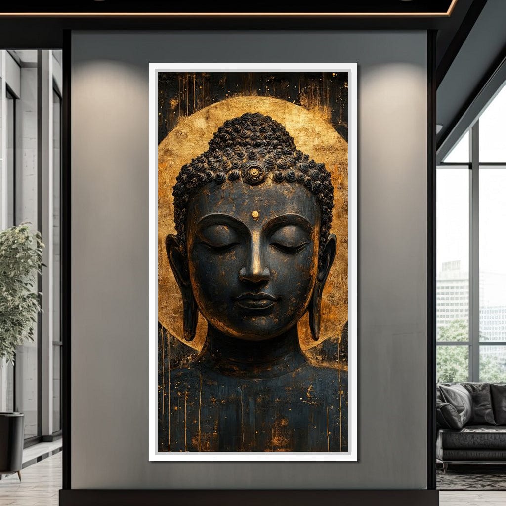Golden Tranquil Buddha Portrait Canvas Wall Art
