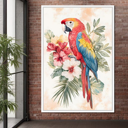 Tropical Parrot Floral Burst Canvas Wall Art