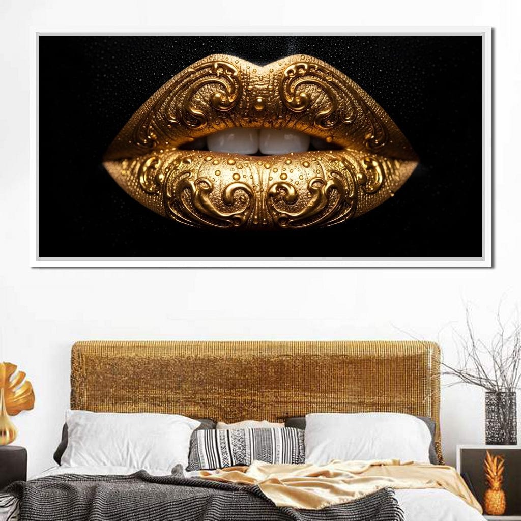 Golden Lips Elegance Illumination Canvas Wall Art