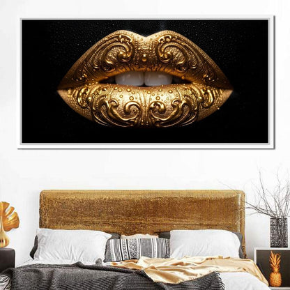 Golden Lips Elegance Illumination Canvas Wall Art