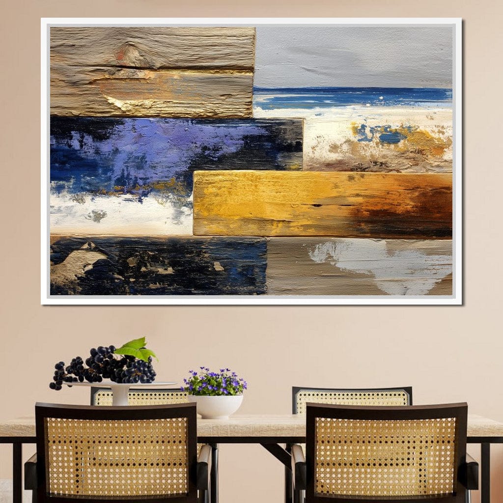 Coastal Indigo Gold Layers Canvas Wall Art