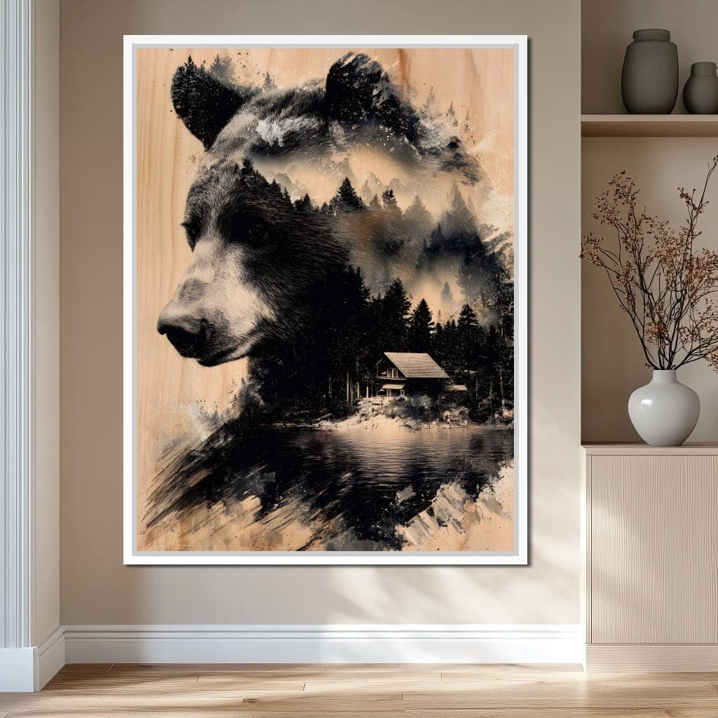 Bear Forest Cabin Reflections Canvas Wall Art