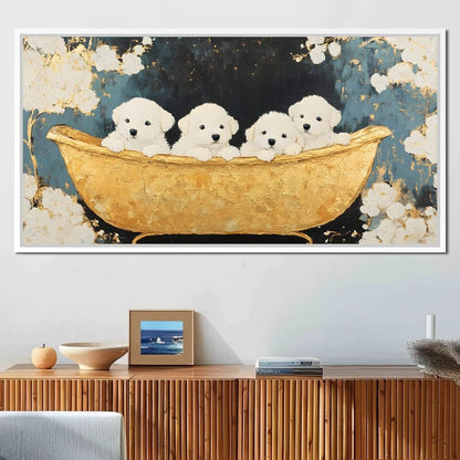 Golden Pups Bath Delight Canvas Wall Art