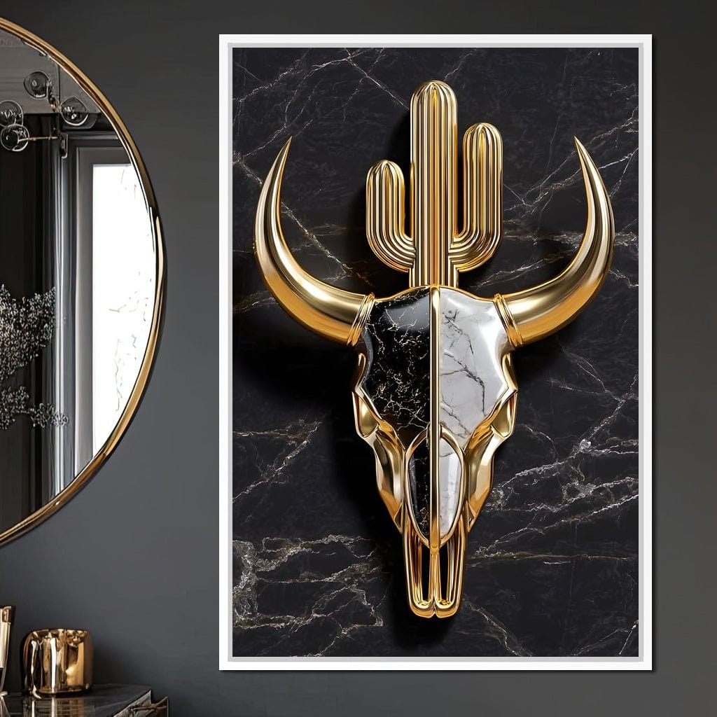 Golden Desert Totem Skull Marble Canvas Wall Art