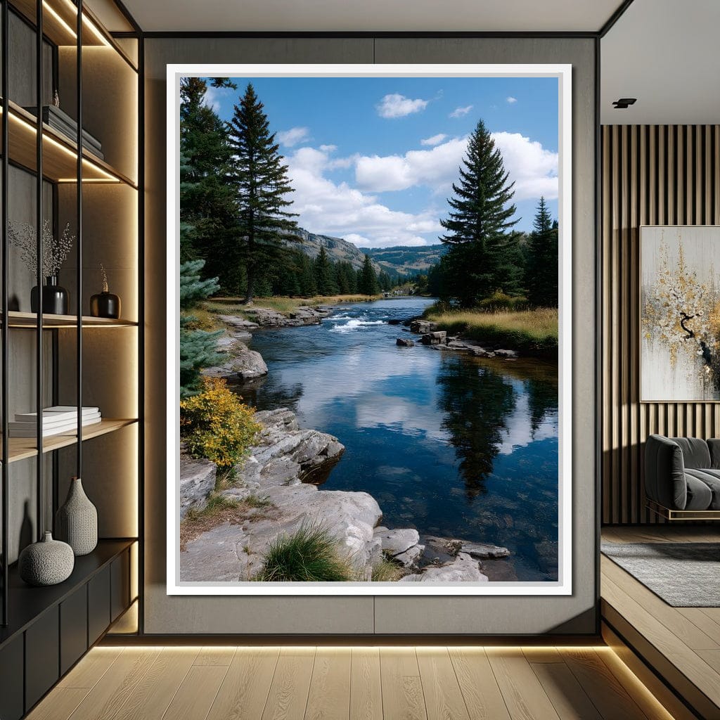 Mountain River Pines Reflection Canvas Wall Art
