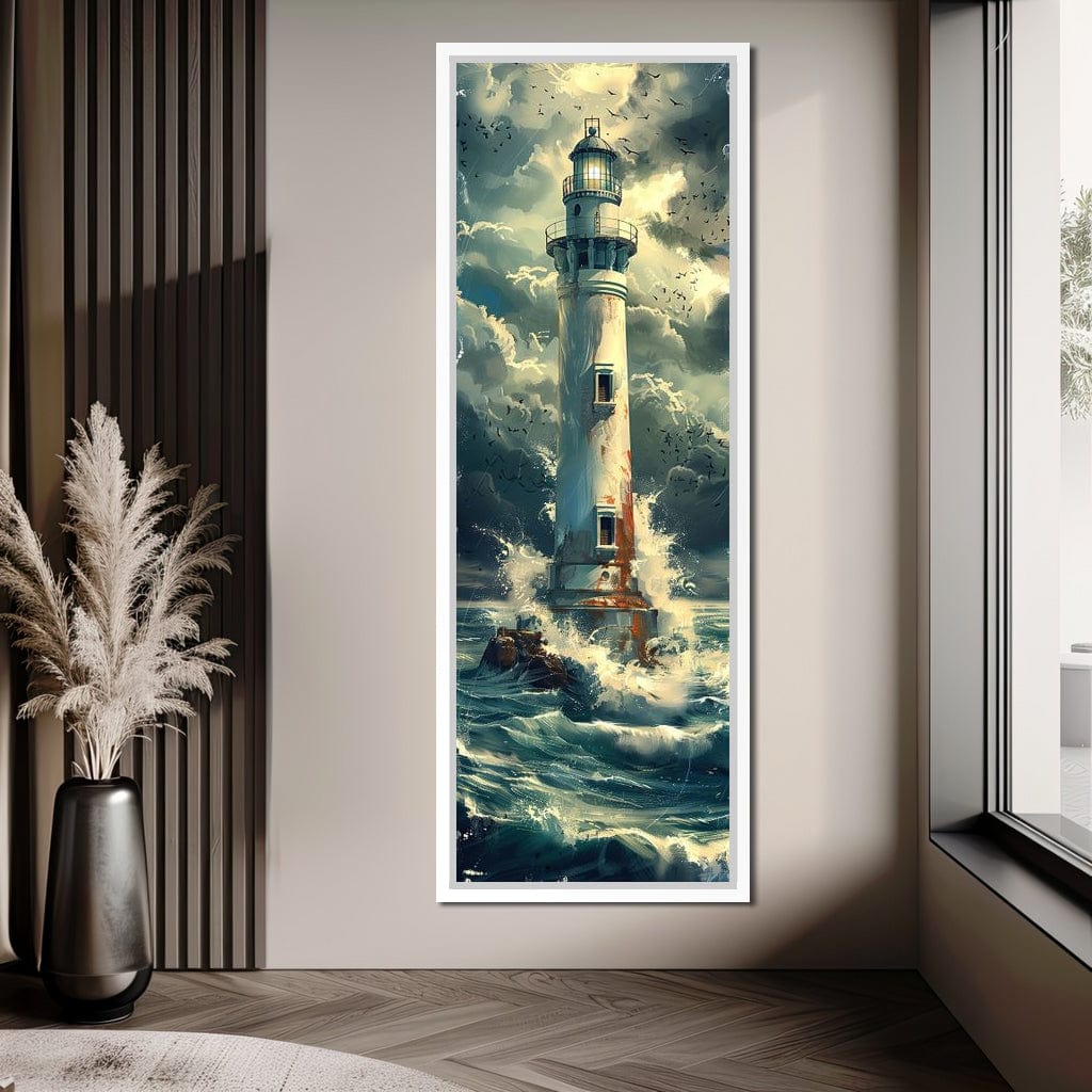 Beacon Amidst Stormy Shores Canvas Wall Art