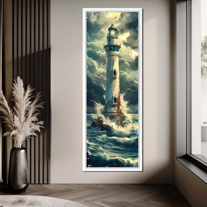 Beacon Amidst Stormy Shores Canvas Wall Art