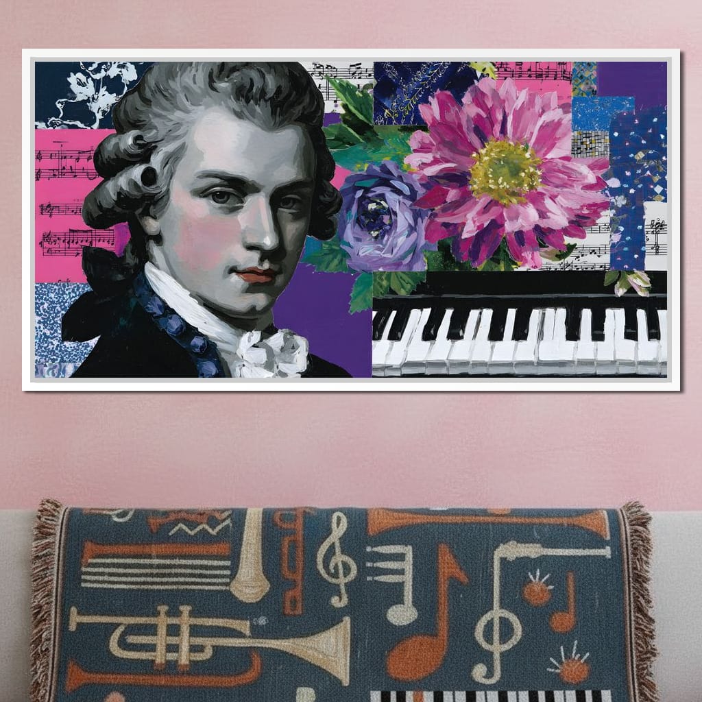Classical Piano Pink Flowers Canvas Wall Art