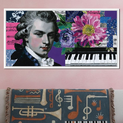 Classical Piano Pink Flowers Canvas Wall Art