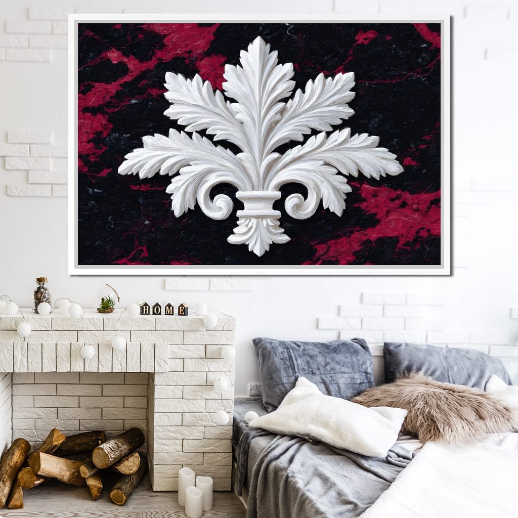 White Fleur De Lis Red Stone Canvas Wall Art