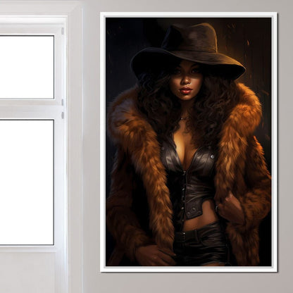African Woman in Flame-Colored Fur Canvas Wall Art