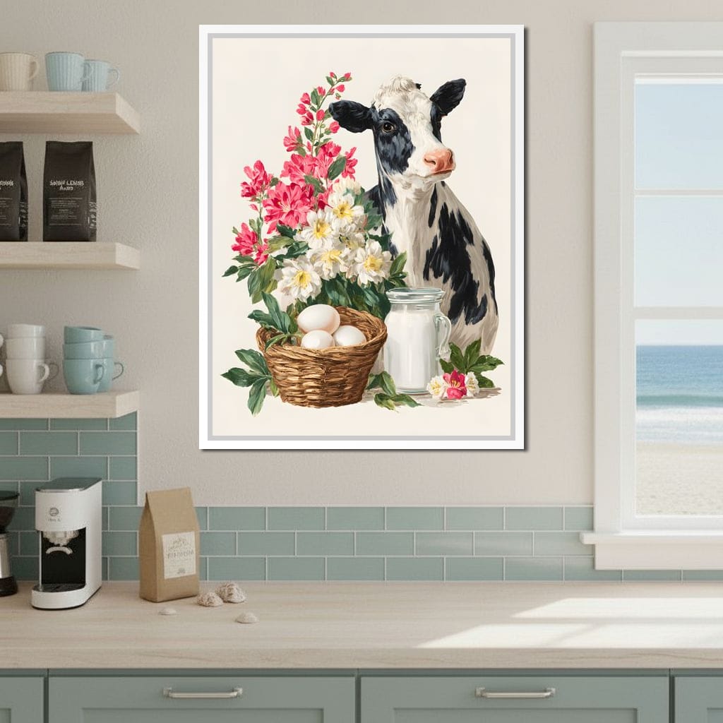 Farmhouse Cow Milk And Blooms Canvas Wall Art