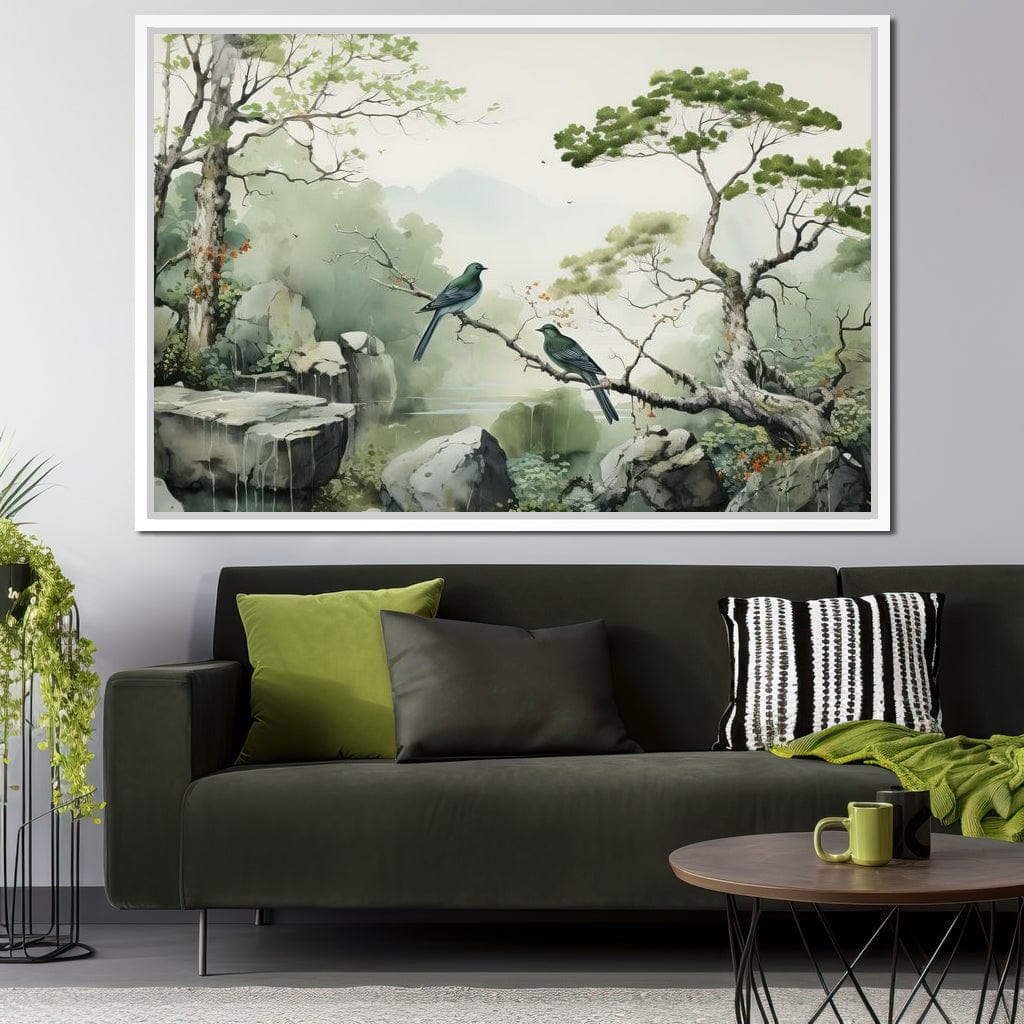 Misty Mountain Aviary Serene Canvas Wall Art