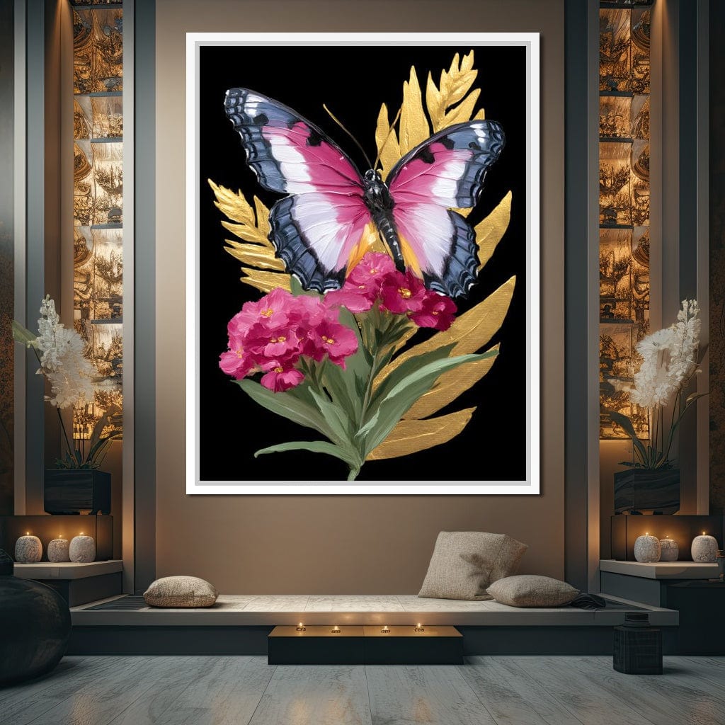 Radiant Butterfly and Gold Florals Canvas Wall Art