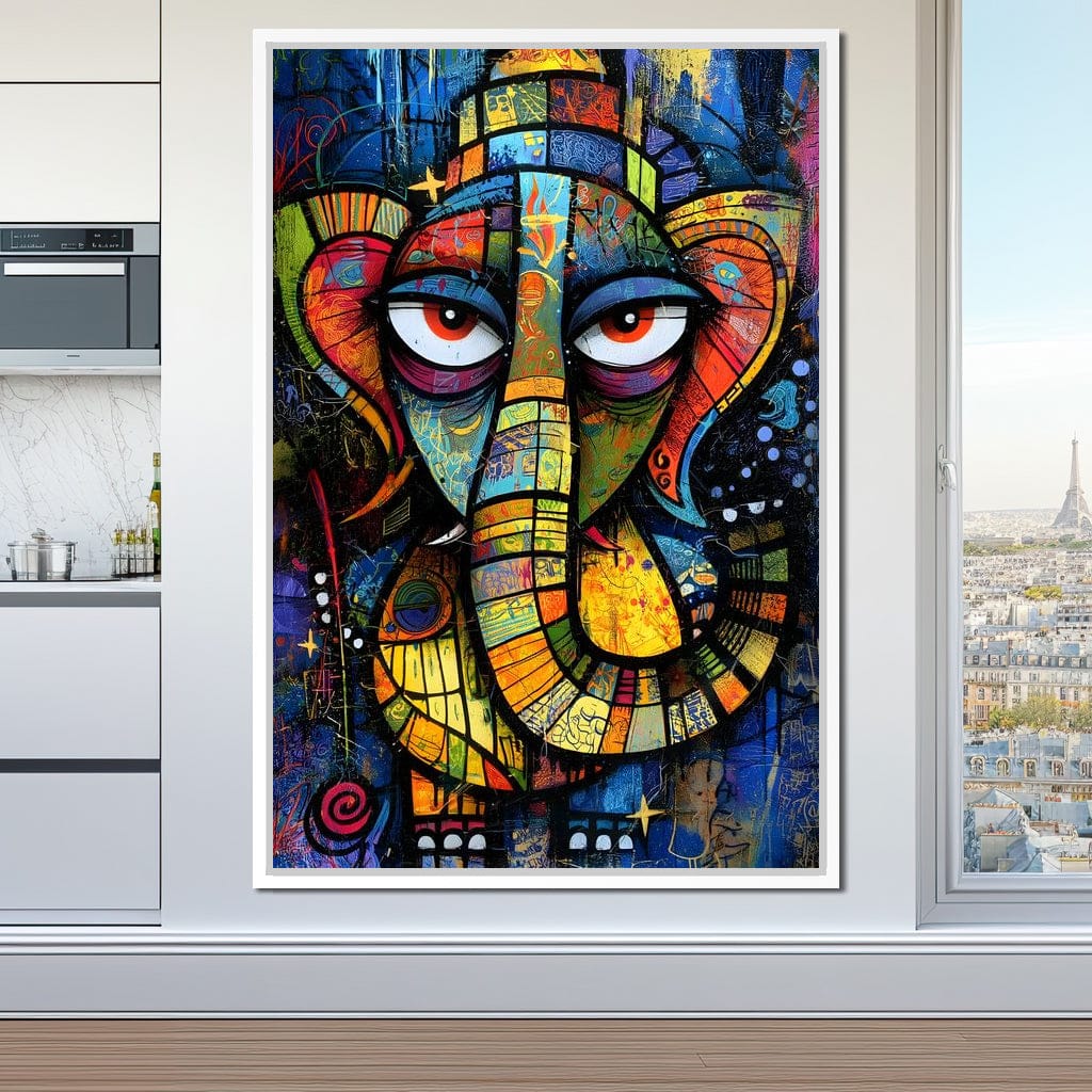 Prismatic Ganesha Portrait Canvas Wall Art