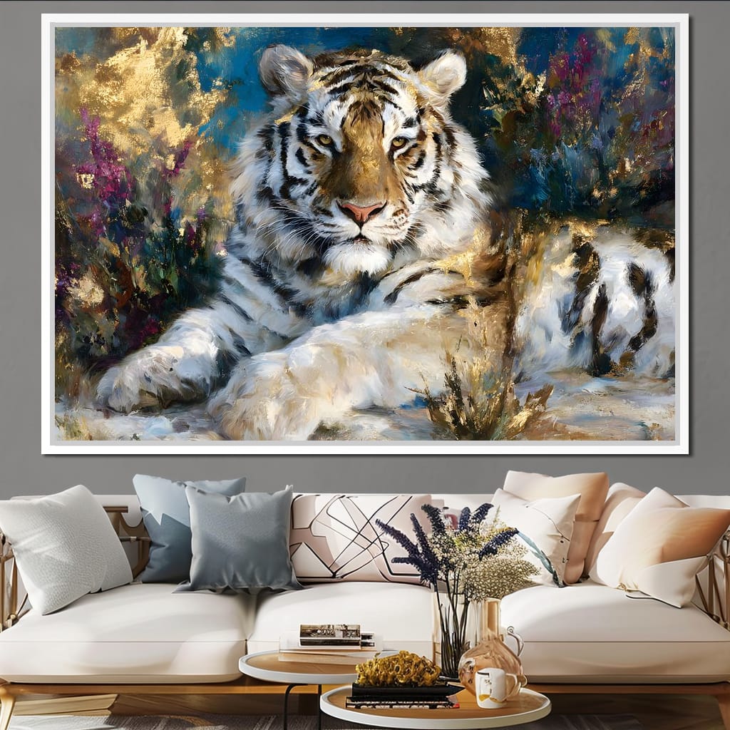Golden White Tiger Reverie Canvas Wall Art