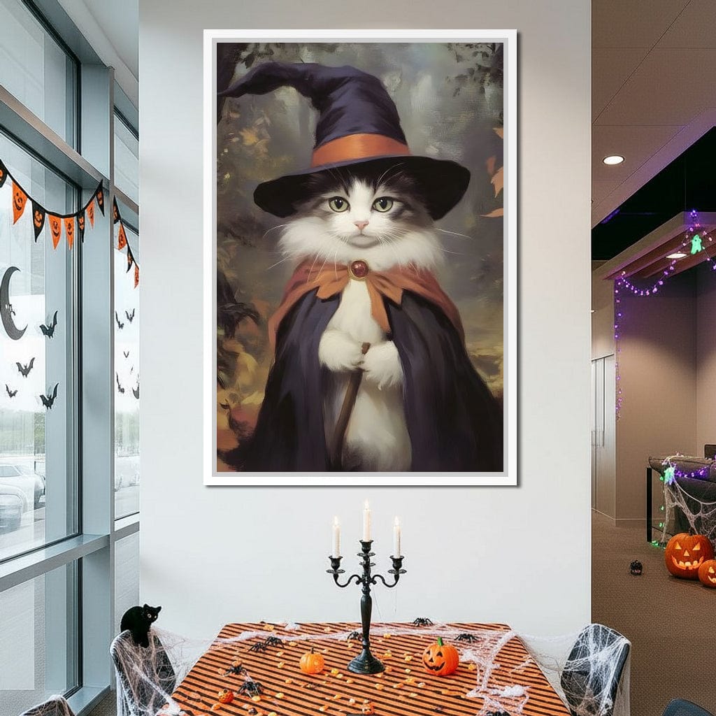 Enchanted Autumn Wizard Cat Canvas Wall Art