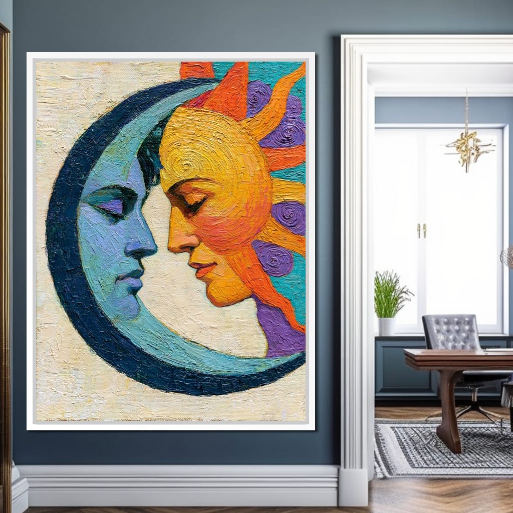 Celestial Lovers Meeting Across Time Canvas Wall Art