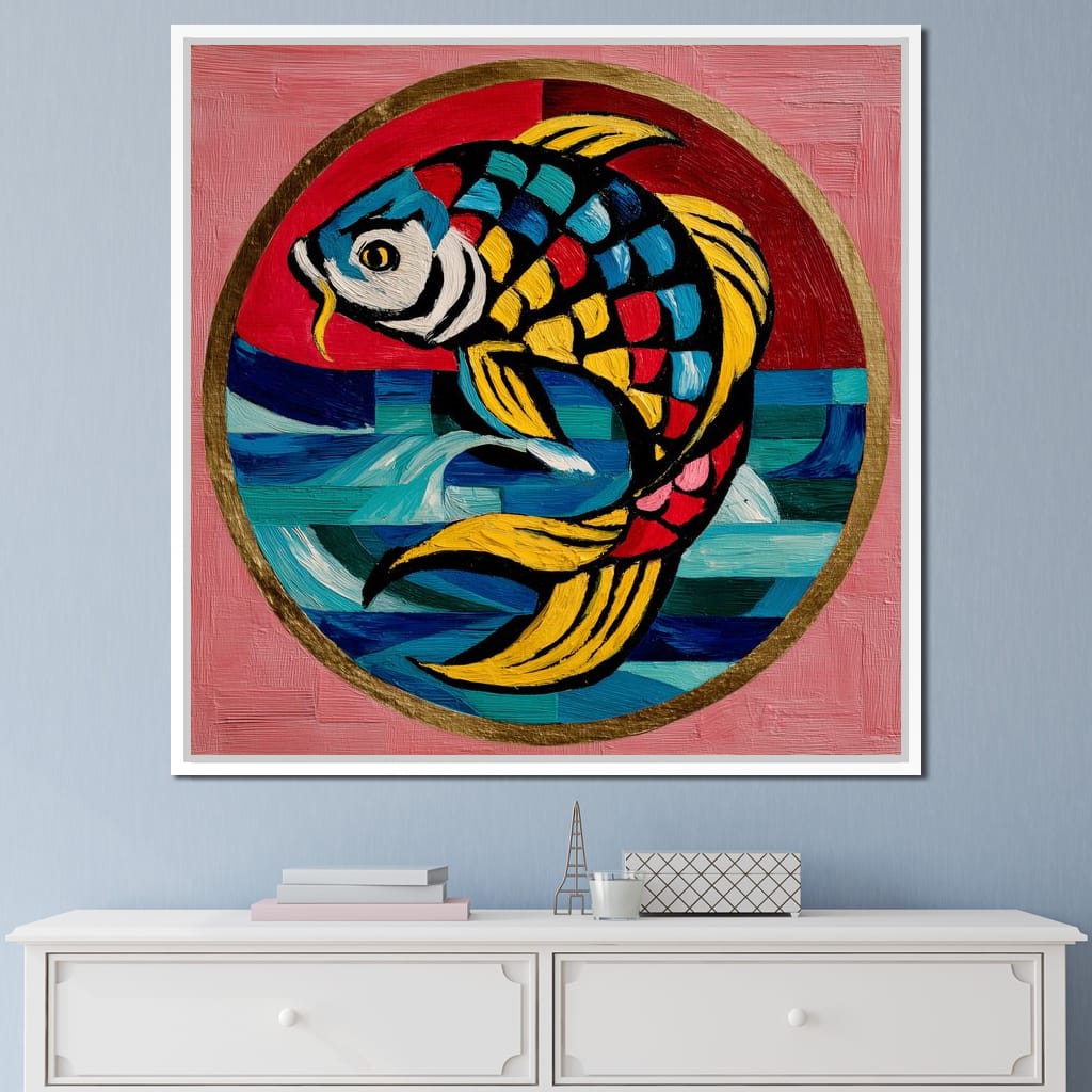 Colorful Koi Fish Mosaic Wave Canvas Wall Art