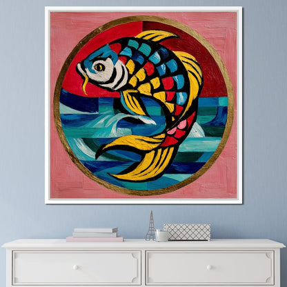 Colorful Koi Fish Mosaic Wave Canvas Wall Art