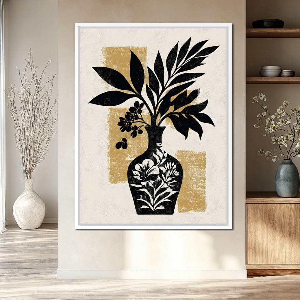 Botanical Vase Silhouette Gold Canvas Wall Art