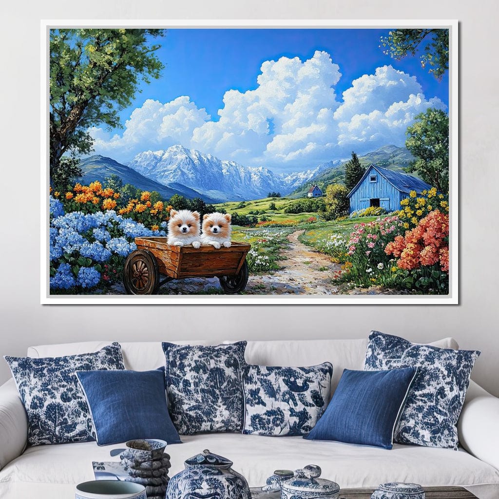 Pomeranian Wagon Canvas Wall Art